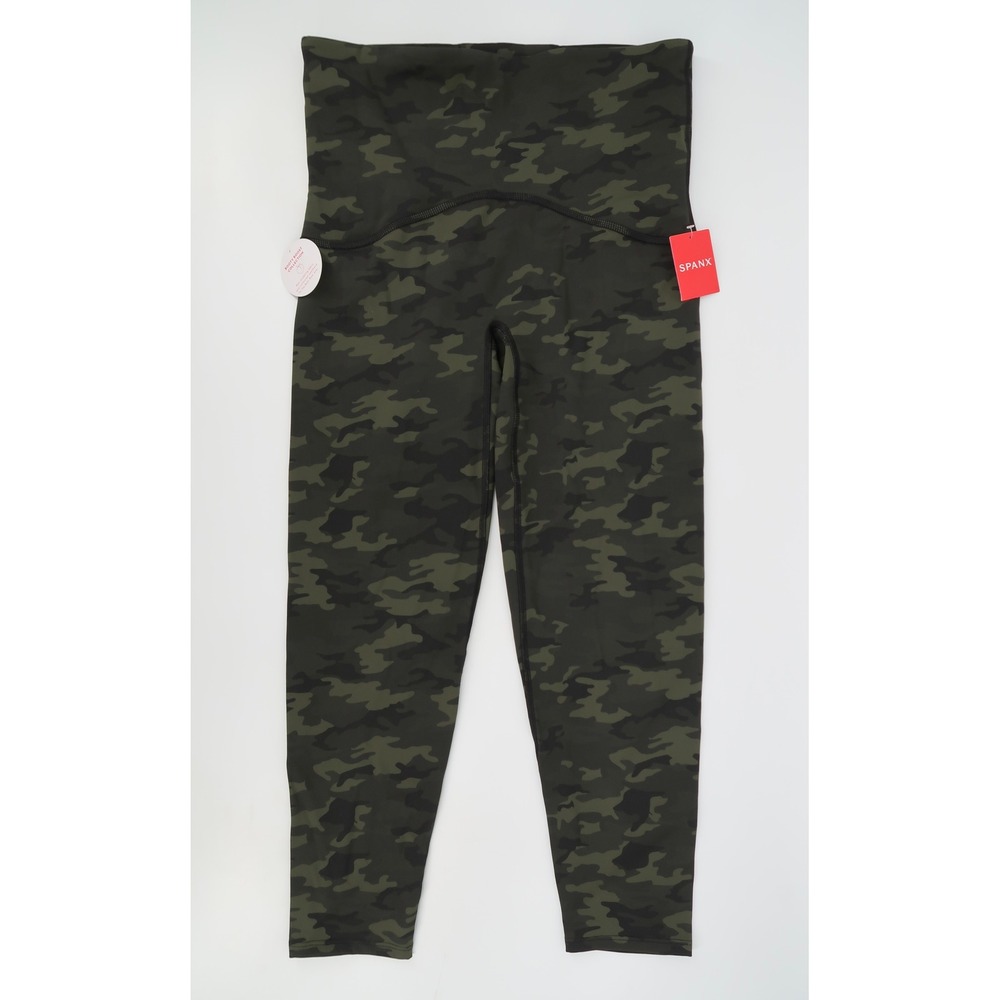 Spanx Booty Boost Leggings Womens Large Green Camo 7/8 Length Active 50251R NEW